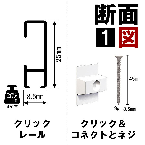 ピクチャーレールセット【クリックレール壁面用】66cm/ホワイト/透明ワイヤー自在ペルロン付き/額吊レール 2