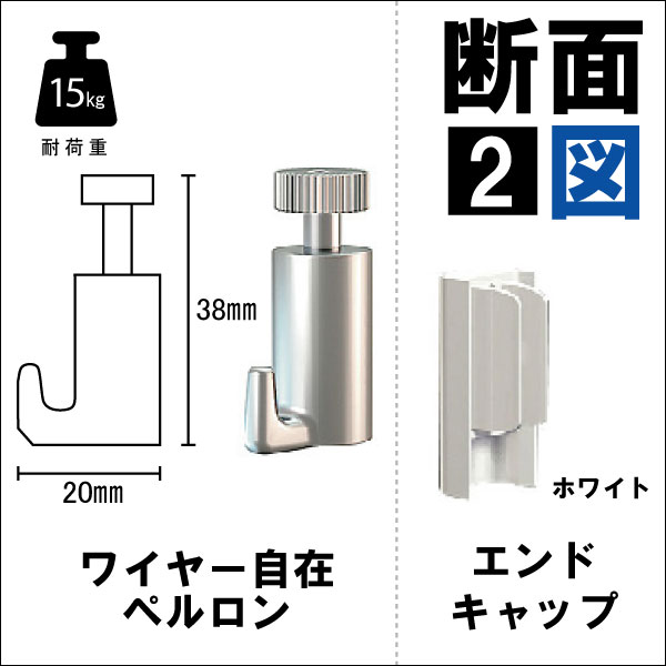 ピクチャーレールセット【クリックレール壁面用】1m/ホワイト/透明ワイヤー自在ペルロン付き/額吊レール 3