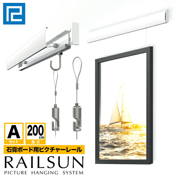 RAILSUN レールサンピクチャーレール セット　2m(200cm)　【石膏ボード用レールAセット】WRS-200A　ループ式FITワイ…