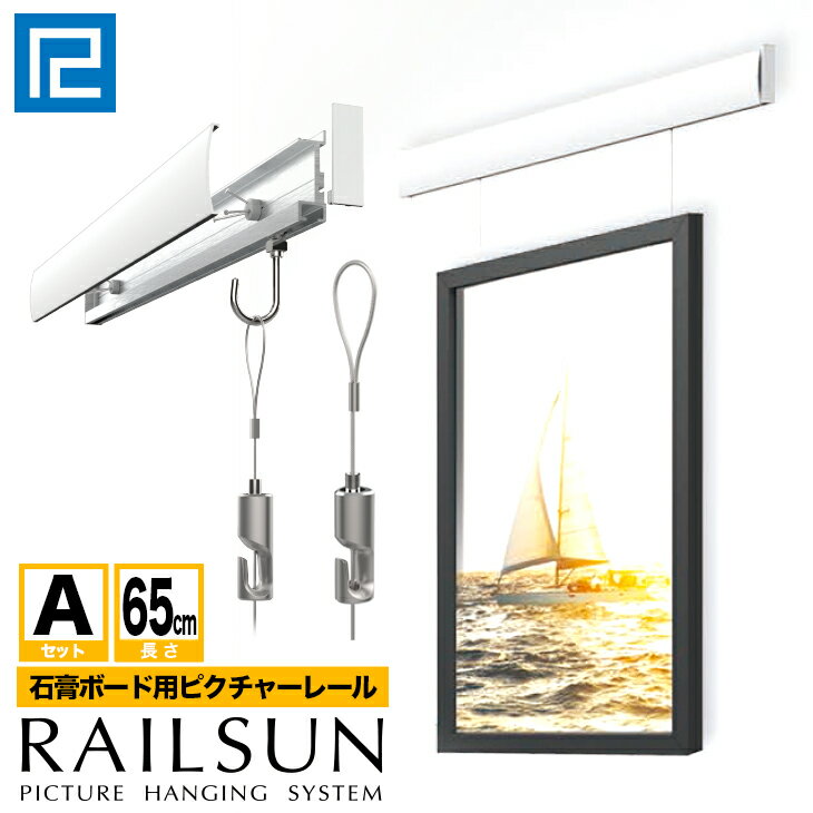 RAILSUN レールサンピクチャーレール セット　65cm【石膏ボード用レールAセット】WRS-65A　ループ式FITワイヤー自在…