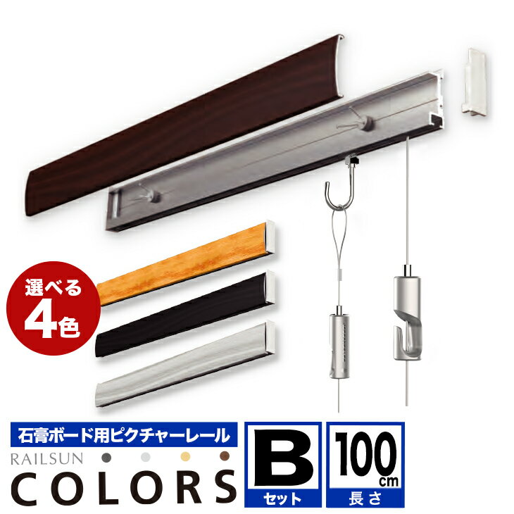 RAILSUN COLORS レールサンピクチャーレール セット 1m(100cm)【COLORS 石膏ボード用レールBセット】RC-100B　額吊レール　インテリア雑貨　ディスプレイ