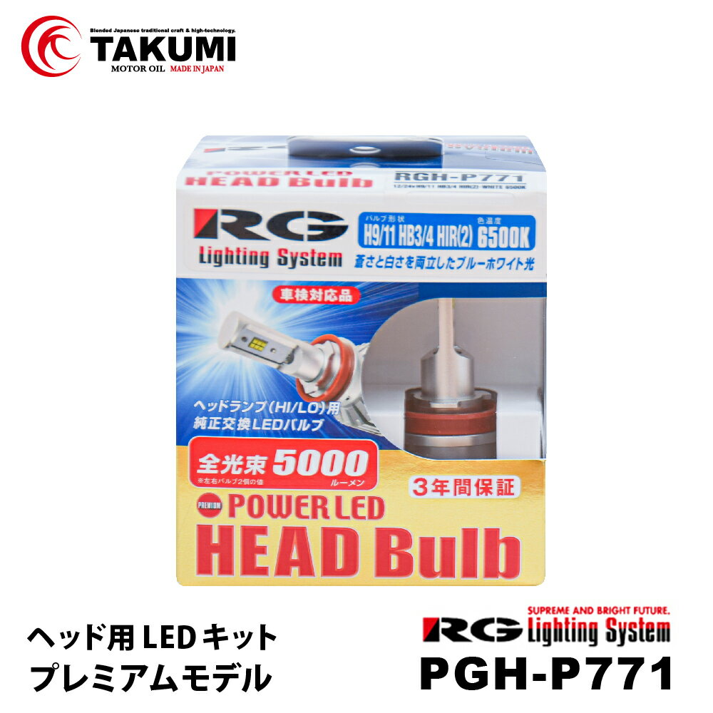 RG レーシングギア RGH-P771 LEDヘッドライトバルブ H9/H11/HB 6500K 5000LM ブルーホワイト光 プレミアムモデル 12V 24V車兼用