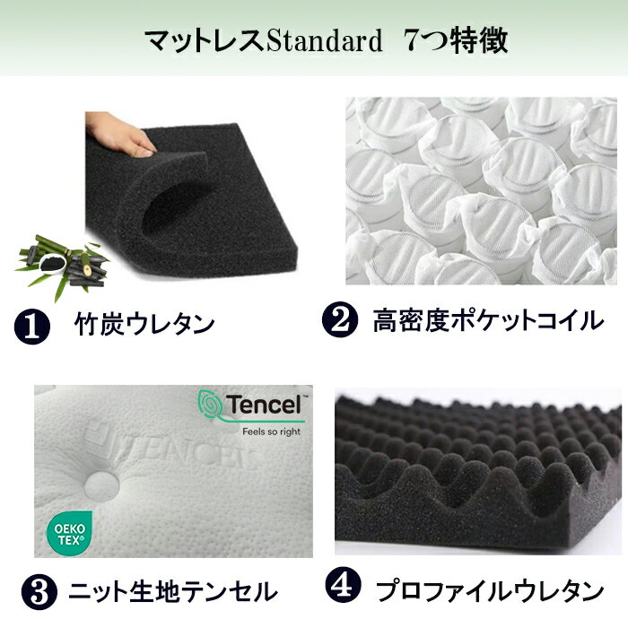 【ポイント10倍】マットレスセミダブル シングル 通気 硬め 固め 23cm mattress 4Dメッシュ ポケットコイル 静音 快適睡眠 体圧分散 腰痛対策 耐久性 抗菌防臭 エッジサポート 送料無料 竹炭 波型ウレタン [2]