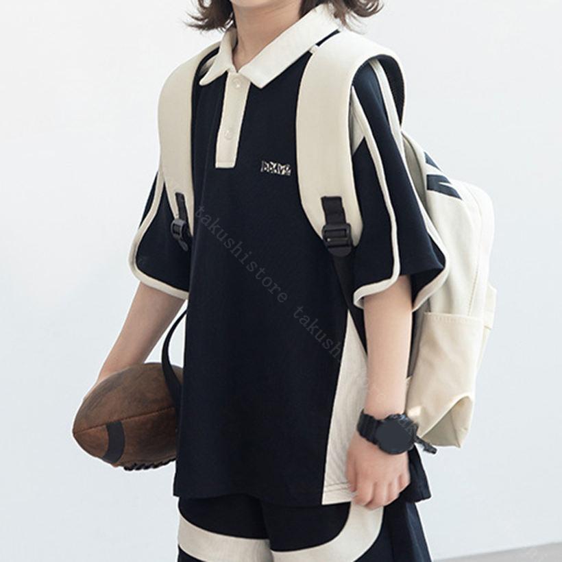 ジュニア 上下セット 男の子 半袖ポロシャツ 短パン キッズ 夏用 セットアップ ス...