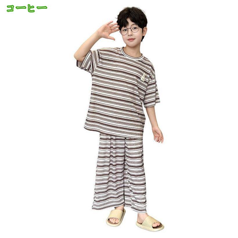500円OFFクーポン パジャマ キッズ 男の子 ゆったり 半袖 ルームウェア ボーイズ 上下セット ボーダー柄 薄手 寝間着 子供服 丸首 長ズボン 部屋着 ジュニア 動きやすい 夏用 涼しい 部屋着 小学生 中学生 旅行 合宿 takushistore — vista 2