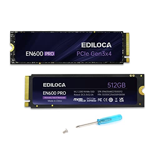Ediloca EN600 PRO SSD 512GB PCle 3.0x4 NVMe M.2 2280 ɹ: 3200MB/s 2800MB/s ¢SSD SLC å 3D NAND TLC եѥƥå Ρ