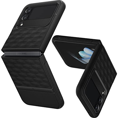 Caseology Galaxy Z Flip4 ケース TPU PC 二重構造 3D 立体パターン カメラ保護 画面保護 軽量 滑り止め ギャラクシー Z フリップ4 カバー パララックス - マットブラック