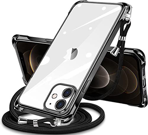 iPhone 12 用 ケース クリア ショルダー iphone12 スマホケース アイフォン12 カバー 肩掛け 斜めかけ 縄掛けケース 透明 TPU ストラップ付き 携帯ケース 薄型 軽量 耐衝撃 紐付き 斜めがけ 織りストラップ付き ネックストラ