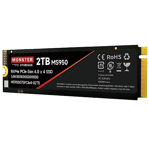 Monster Storage 2TB NVMe SSD PCIe Gen 4 4 ɹ: 7,400MB/s 񤭡6,600MB/s PS5ǧѤ M.2 Type 2280 ¢ SSD 3D TLC ᡼5ǯݾ MS950G75