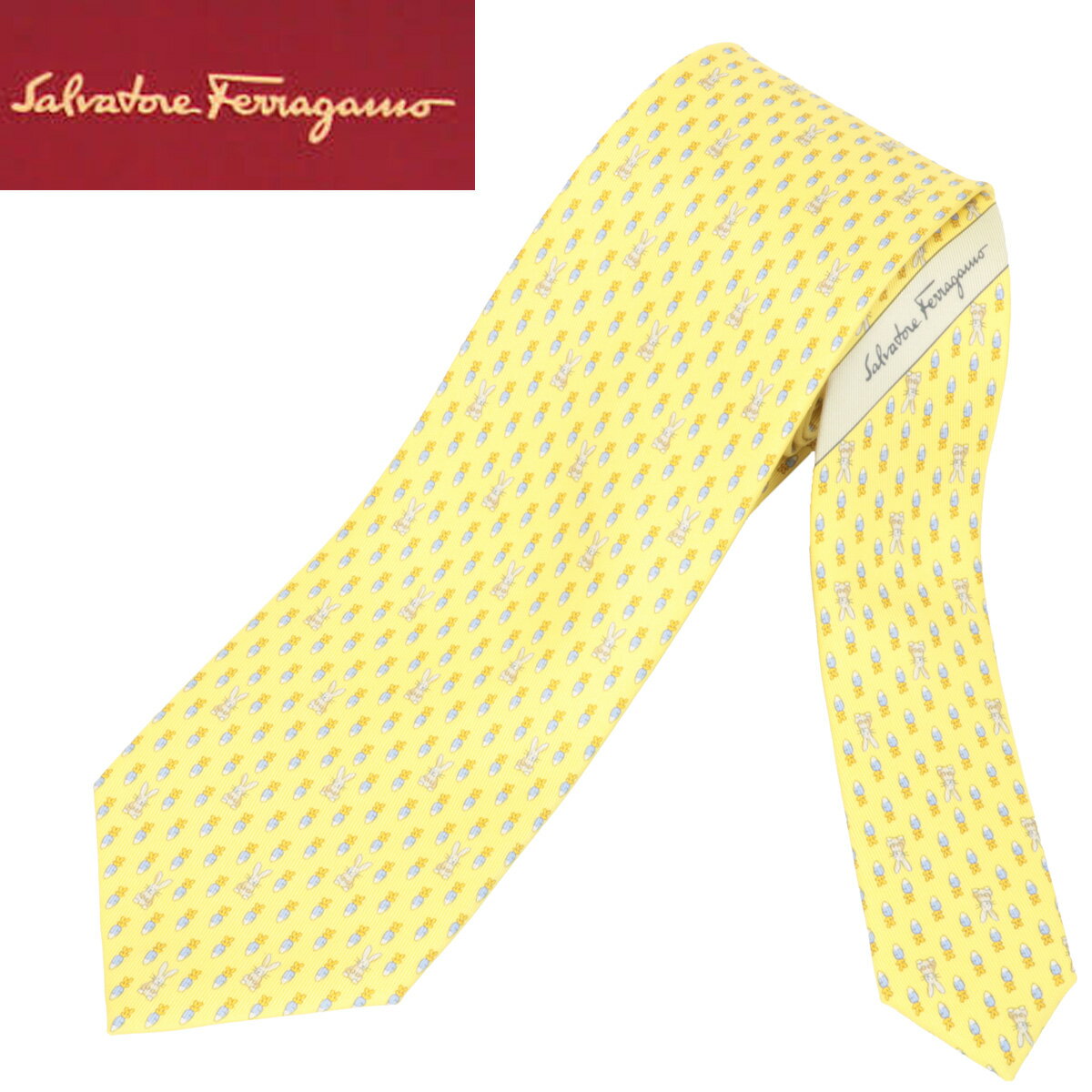 フェラガモ ネクタイ ウサギ ニンジン モチーフ柄 黄色 sf1618 Salvatore Ferragamo ブランド プレゼント ギフト あす楽対応 クリスマス バレンタイン 父の日 シルク 新社会人 就職祝い フレッシャーズ 新生活 ビジネス 就活 おしゃれ 男性 メンズ 人気 高級