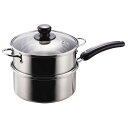 ◇高嶋金物店◇パール金属 NEWだんらん ステンレス製ガラス蓋付 片手2段蒸し器18cm H-5874