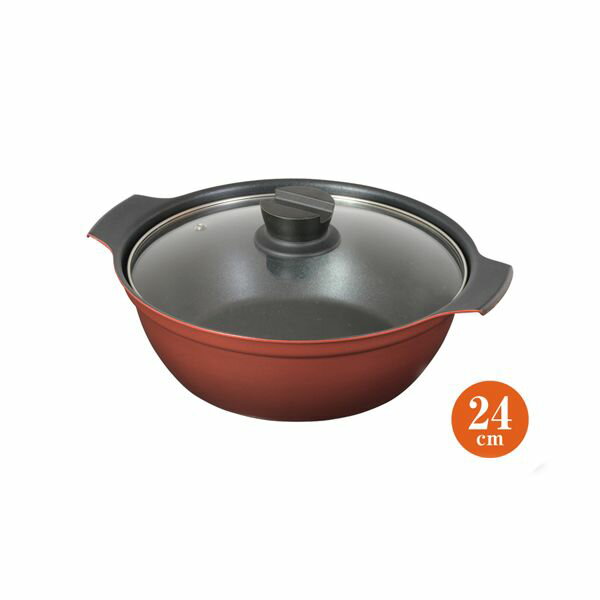 ◇高嶋金物店◇パール金属 旨味 ふっ素加工IH対応ガラス蓋付卓上鍋24cm HB-6964