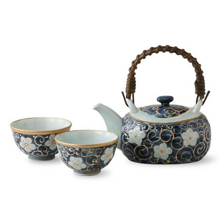 ◇高嶋金物店◇波佐見焼唐草桔梗 一服茶器セット 土瓶×1 仙茶×2のサムネイル