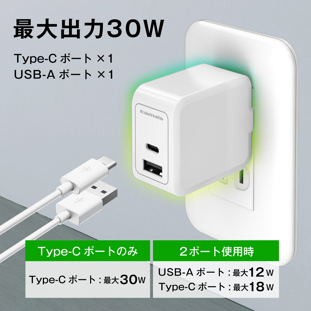 PD対応 ACアダプタ コンセントチャージャー ノートPC対応 30W USB-C×1ポート USB-A×1ポート AP140UCモデル 2