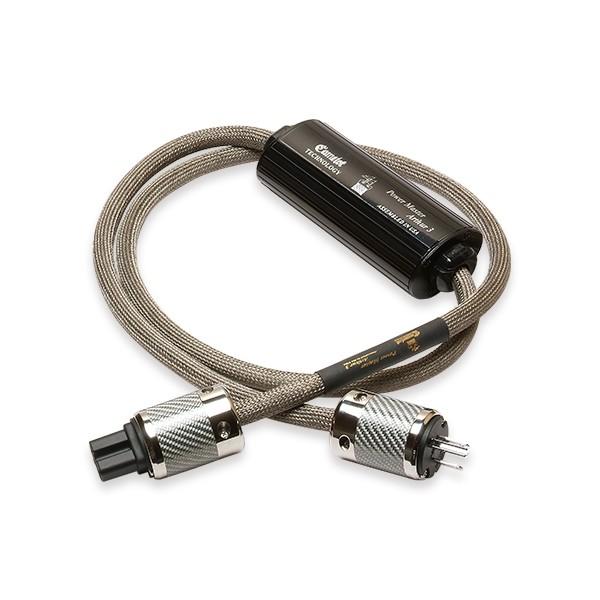 フラックスパワー・コンディショナー搭載の電源ケーブル 商品説明 S/N感の向上で微細な音まで再現し　音場の広がりと繊細な表現力を持ち合わせた電源ケーブルです。 電源ラインに及ぼすEMI（電磁波干渉）、RFI（電波干渉）を限りなく低減させるフラックスパワーコンディショナーを搭載していますから、家庭用電源に重畳するデジタル機器等から発生した差動モード・ノイズ（ノーマルモード・ノイズ）、およびケーブル自身の大地との電位差による同相モード・ノイズ（コモンモード・ノイズ）など、あらゆるノイズを取り去ります。さらにケーブル本体は電磁波シールド効果の高い編組ジャケットと銅箔の二重シールドにより、高周波ノイズの不要輻射を大幅に抑えています。「POWER MASTER ARTHUR 3」は導体断面積3.5mm2でCDプレーヤーやDAC、プリアンプにお使い頂くと機材の性能を最大限に発揮できるように設計しています。【特徴】・ノイズを取り除くフラックスパワーコンディショナー搭載。・ケーブル導体に3.5 SQ(mm2)のPc-Triple C採用。・銅箔シールドとEMS対策特殊編組ジャケットにより電気干渉を極限まで削減。・フルテック製最上級プラグを採用し導通特性を向上。【仕様】ケーブル導体：PC-Triple Cケーブル構造：銅箔＋EMS対策特殊編組ジャケットによる2重シールド導体面積：3.5 SQ(mm2)ケーブル外径：φ14.0mm許容電流： 15A
