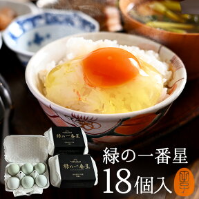 緑の一番星【生卵18個入】卵 玉子 たまご 高級 卵かけご飯に 飲んでも美味!甘く濃厚 生臭さ無 アローカナの青い卵が進化!大黄卵鶏が産む薄緑殻の高級栄養タマゴ! 30％黄身 肉体改造 生卵を飲む方に ギフト お取り寄せグルメ 結婚祝い 母の日 入学祝い