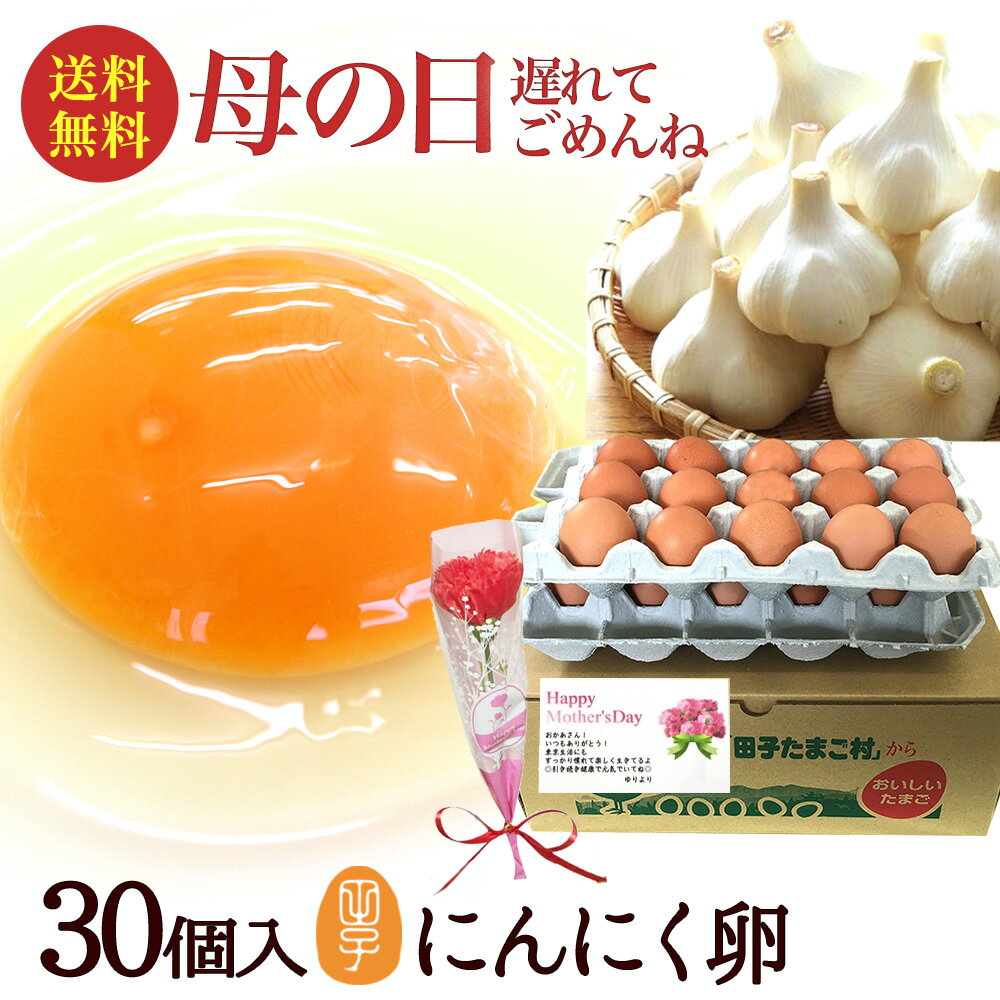 母の日 遅れてごめんね にんにく卵【生卵30個入(生卵25個+破損保証5個)】卵 玉子 たまご 高級 卵かけご飯に ギフト 青森の特産にんにく..