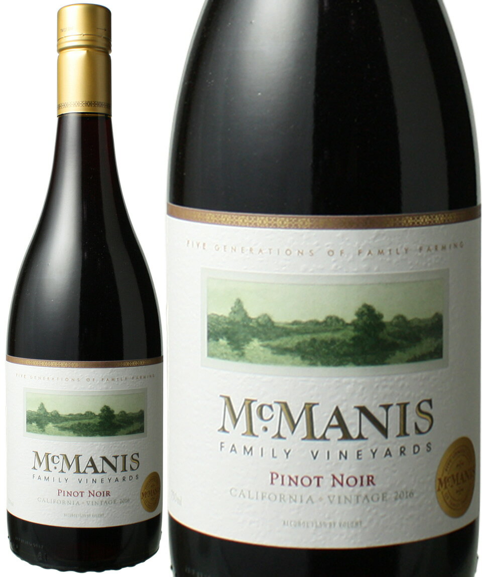 ワイン名Mcmanis Family Pinot Noirワイン種別赤ブドウ品種ピノ・ノワール生産者マックマニス・ファミリー・ヴィンヤード生産地などアメリカ　カリフォルニア原産地呼称カリフォルニアその他備考 新鮮なチェリー、ストロベリー、ラズベリーの風味が顕著に現れ、喉ごしが非常に滑らかなピノ・ノワール。樽熟成からくるバニラのニュアンスが鮮やかで、味わいには熟したベリーがミックスして口中に広がります。取り扱いを開始してから、もう何年も経つマックマニスですが、その人気は衰える事を知りません。 もともと入荷が不安定なシリーズでしたが、多くのお客様から再入荷の要望を頂き、リピーターの方から熱烈なご支持を頂いております。 お飲みになった方はご存知かと思いますが、その理由はカリフォルニアワインとして、まさに 衝撃のコストパフォーマンス を持っているという点に尽きます！ …とは言え初めての方には正直なところ、ご紹介するのに何からお伝えすればいいのか難しいです。 なぜならこのシリーズ、 メディアからの絶賛の声があまりにも多い んです！ 「偉大なワインを手にする為には多額の費用を費やさなければならないと、一体誰が言ったのだろう？マックマニスのワインは、驚異的な品質にもかかわらず、信じられないほどお買い得だ！」 と最大級の絶賛を与えたのは、ワイン・ジャーナリストのダン・ベルガー氏。 彼はそれだけにとどまらず、マックマニス・ファミリーの醸造責任者であるジェフ・ランドクイスト氏に、 「ワインメーカー・オブ・ザ・イヤー」 の称号も贈っています。 さらには世界的ワイン評論家 ロバート・パーカー氏 も… ●「マックマニスとの出会いは歓喜に満ちたものである！」 とコメント、このように各メディアから、 惜しみない賛辞が送られた例を挙げればキリがないほど なんです…。 そんなマックマニス・ファミリーのワインを生み出すのは、カリフォルニアの リヴァー・ジャンクション地区。 知名度は低い地区ながら、他ならぬこのマックマニス・ファミリーによってポテンシャルの高さが知れ渡り、 その貢献によってリヴァー・ジャンクションは新たなA.V.A. （アメリカ政府承認ぶどう栽培地域）として認められたという経緯もあります！ とまあ、ここまでその評価を書き連ねると、 「いったいどんな高級ワインなんだろう…」 と思ってしまって無理はありません。（実際スタッフも、インポーター様の資料を見てそう思いました。笑） ところが衝撃的な事に、当店でのマックマニス・シリーズの販売価格はいずれも… ●非常にリーズナブルな価格帯 でのご案内が可能なんです！ 近年は全体的に価格が高騰しているカリフォルニアワインですから、そのコスパはより一層輝きを増して見えるところ、 そのうちまた欠品になるかもしれませんので、ファンの方はここぞとばかり買いだめして頂ければと思います！ お客様からの人気が、高いクオリティを物語るマックマニス！ 各ワインメディアを震撼させた衝撃のコストパフォーマンス、皆様もぜひその実力を体験してください！