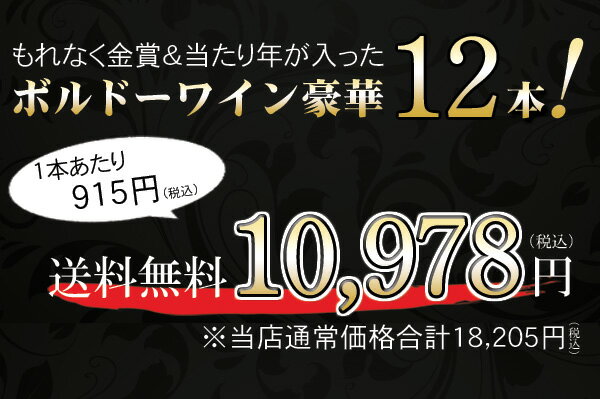 【送料無料】ワインセット 豪華 ボルドー ワイン 12本 セット 赤ワイン オー・メドック 大当たり年 金賞 パーティー 家飲み 父の日 御祝 誕生日 結婚祝い ギフト 第51弾 ※クール便ご指定の場合は高額加算になります