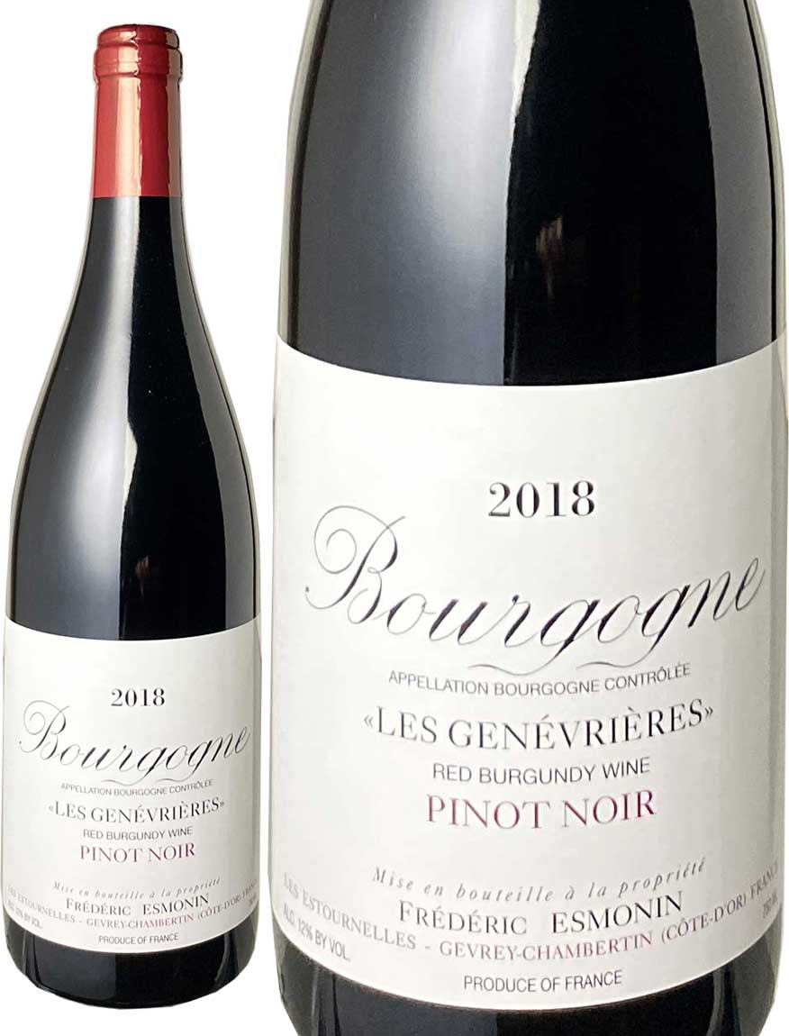 ワイン名Bourgogne Rouge Les Geneverieres Frederic Esmoninワイン種別赤ブドウ品種ピノ・ノワール生産者フレデリック・エスモナン生産地などブルゴーニュ　原産地呼称AOCブルゴーニュその他備考