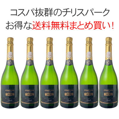 【送料無料】ワインセット　コセチャ　スパークリング　ブリュット　辛口　チリ　NV　6本セット　1本あたり1624円（税抜1477円）　＜白＞　＜ワイン／スパークリング＞【CHS】