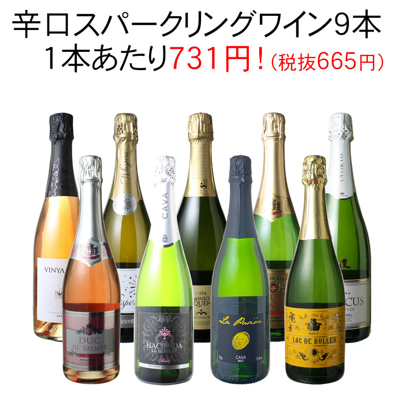 【送料無料】ワインセット スパークリング ワイン 9本 セット 1本あたり731円（税抜665円） 辛口 カヴァ入 シャンパン製法入 父の日 御祝 誕生日 ギフト プレゼント パーティー 夢の9本 第150弾