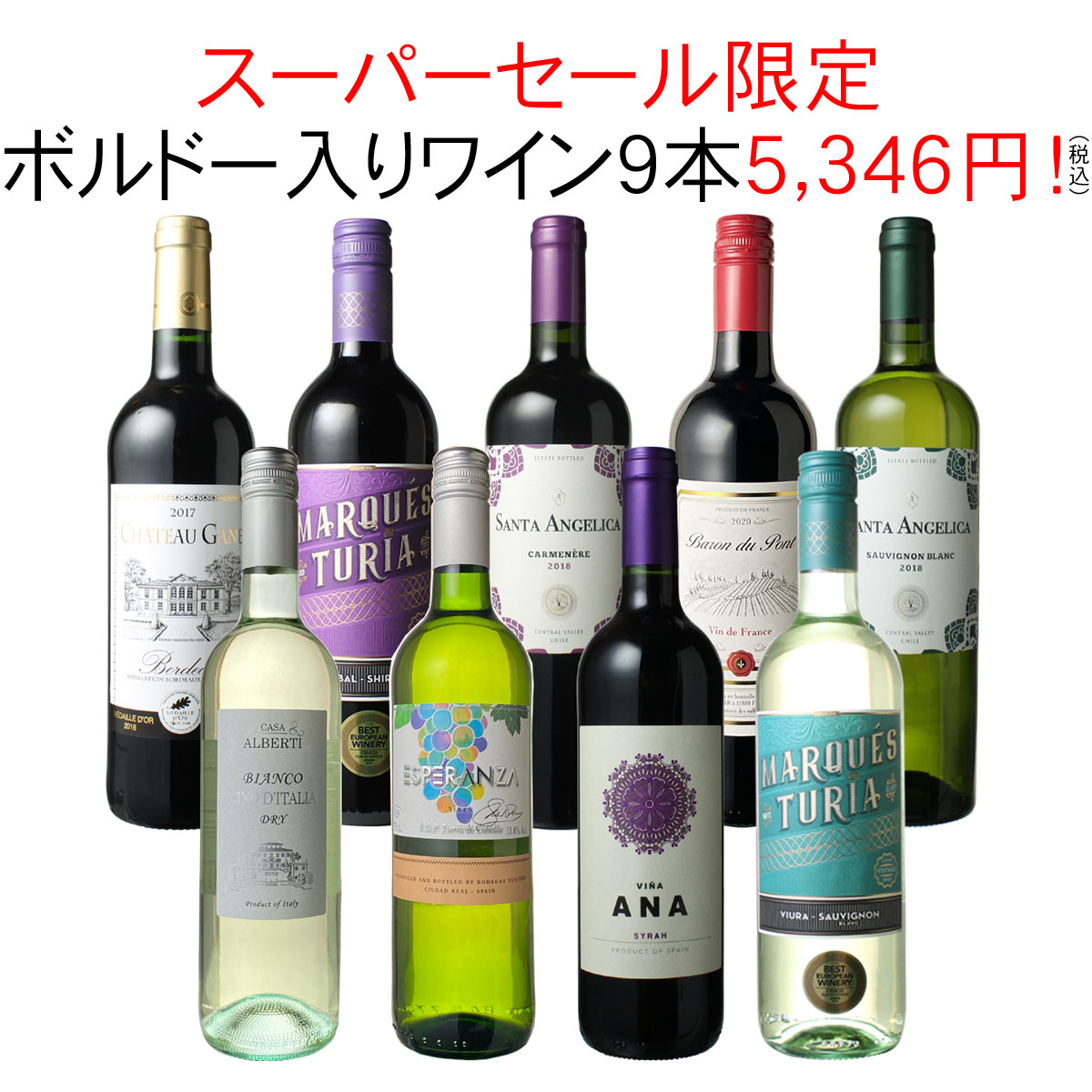 【スーパーSALE限定半額】【送料無料】ワインセット 家飲み ワイン 9本 セット ボルドー入 赤ワイン 白ワイン デイリーワイン 飲み比べ パーティー おうちで満喫 父の日 御祝 誕生日 結婚祝い 第98弾