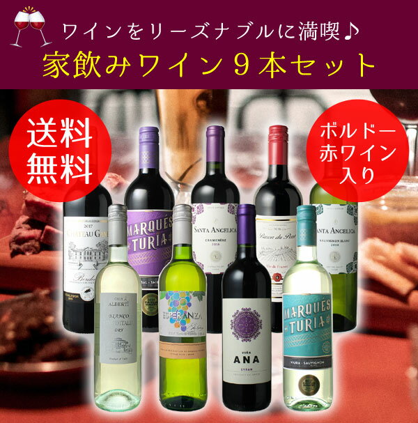 【スーパーSALE限定半額】【送料無料】ワインセット 家飲み ワイン 9本 セット ボルドー入 赤ワイン 白ワイン デイリーワイン 飲み比べ パーティー おうちで満喫 父の日 御祝 誕生日 結婚祝い 第98弾