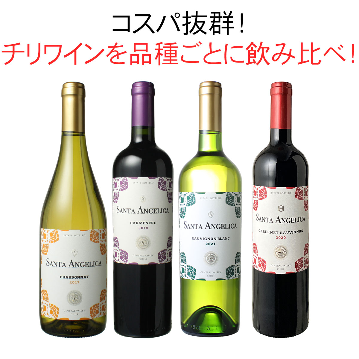 【送料無料】ワインセット チリ ワイン 品種 飲み比べ 4本 セット 第1弾 家飲み コスパ カベルネ・ソーヴィニョン シャルドネ【Pup】