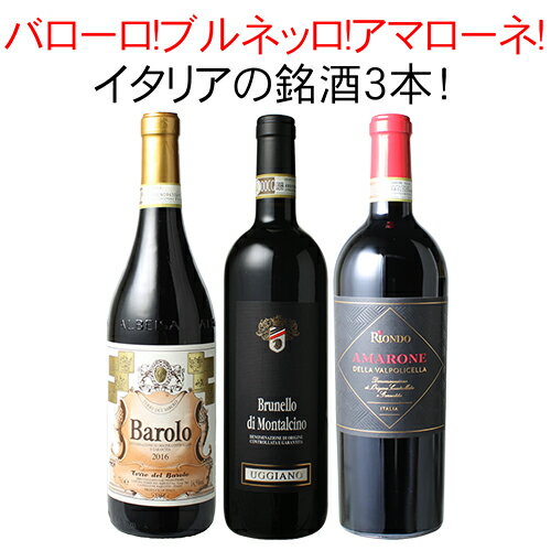 格付けイタリアワイン（DOCG） 【送料無料】ワインセット プレミアム イタリア ワイン 3本 セット 赤ワイン バローロ ブルネッロ アマローネ 実力派DOCGばかり 父の日 ギフト 御祝 結婚祝い 第12弾