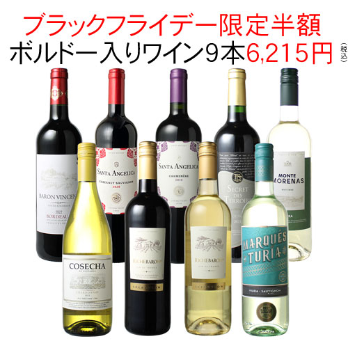 【ブラックフライデー限定半額】【送料無料】ワインセット 家飲み ワイン 9本 セット ボルドー入 赤ワイン 白ワイン デイリーワイン 飲み比べ パーティー おうちで満喫 ギフト クリスマス お歳暮 御祝 誕生日 結婚祝い 第109弾のサムネイル