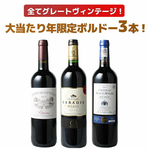 【送料無料】ワインセット 2015年 ボルドー 当り年 3本セット ギフト プレゼント 赤ワイン ビッグ・ヴィンテージ 第93弾【Pup】