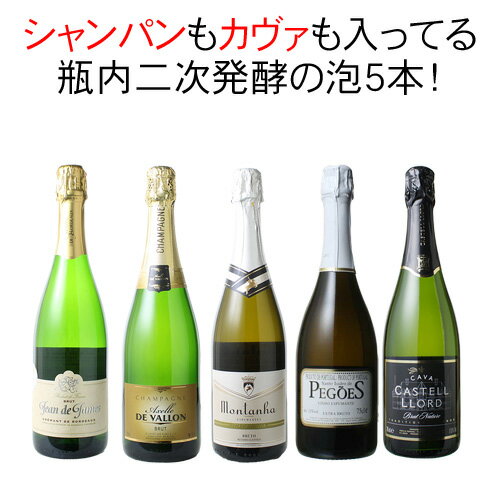 【送料無料】 ワインセット シャンパン入 スパークリング ワイン 5本 セット シャンパン製法 瓶内二次..