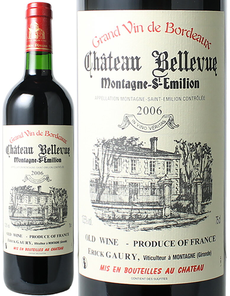 ワイン名Chateau Bellevue Montagne St Emilion Erick Gauryワイン種別赤ブドウ品種メルロー　カベルネ・フラン　カベルネ・ソーヴィニヨン　生産者シャトー・ベルビュー（エリック・ゴゥリー）生産地などボルドー　サン・テミリオン　サン・テミリオン衛生地区　原産地呼称AOCモンターニュ・サン・テミリオンその他備考サン・テミリオン衛星地区。 ボルドーの中でもドルドーニュ川の右岸にあるサン・テミリオン地区は、対岸の左岸にあるメドック地区と双璧をなす高級赤ワインの産地です。メドックがカベルネ・ソーヴィニョン種を主体とした繊細で優雅であるのに対し、メルロー種とカベルネ・フラン種で造られるサン・テミリオンは穏やかなタンニン、豊かなコクと円やかさを持っています。 この銘醸地｢AOCサン・テミリオン｣の北のバルバンヌ川を挟んだ所に位置している4つのAOCの総称が｢サン・テミリオン衛星地区｣です。 そこそこ生産量があるにもかかわらず、輸出量はわずか20％ほどしかないため、日本国内ではあまり見かけない産地でもあります。 80％が本国フランスで消費されてしまうサンテミリオン衛星地区のワインの中でも、「特に優美で上品な味わい」といわれるのが、モンターニュ・サン・テミリオンのワインです。 AOCモンターニュ・サン・テミリオンはサン・テミリオン衛星区のAOCの中では最も広く、ブドウの耕作面積は約1600ha。標高も114メートルと最も高い位置にあります。生産者も220名と最も多く、ワイン生産者協同組合もあります。メルロー種が主体で、個性的でコクのある芳醇な味わいのしなやかなワインを生み出します。 サンテミリオン衛星地区の中でも特に優れた品質として知られますが、価格的には比較的お手頃なのが嬉しいところであり、また不思議なところ。 そして今回入荷した「シャトー・ベルヴュー」は、そんなモンターニュ・サンテミリオンで作られるワインです！ そしてポイントが… ●20年熟成ヴィンテージ！ このワインを造ったシャトー・ベルヴューは、サンテミリオン衛星地区モンターニュ村に1830年以来続く、ゴゥリー家が所有するシャトー。日当たりのよい南側の斜面に広がる15haの畑は、サンテミリオンに隣接しています。 早速試飲してみました！ ～テイスティングコメント～ オレンジがかったレンガ色の外観。葉巻のような落ち着いた香りと、しっとりした森の下草のような香り。熟成ワインならでは複雑なアロマが広がります。パワフルながらも繊細で複雑な、熟成ならではの味わいがしっかりと感じられます。 優雅でベルベットのような滑らかさと、フレッシュな味わいを併せ持つ、クラシカルな正統派ボルドーです。 さて、そんなサンテミリオン衛星地区から生まれる熟成ワイン。気になるのがお値段なのですが、 ●2280円！（税込） という超お買い得価格でご案内させていただきます！ 比較的手ごろなサンテミリオン衛星地区と言っても、当たり年のちょい熟成品でこの価格は非常に嬉しいところ！ 20年の節目にプレゼントするワインとしてもピッタリですし、熟成ワインを始めて楽しんでみたいという方にもピッタリかと思います。 隠れ銘醸地モンターニュ・サンテミリオンの20年熟成品！ 非常に良い形で熟成したおすすめの1本です！