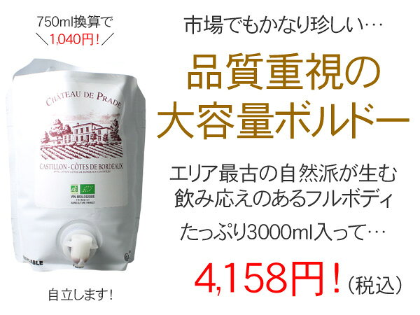 【大容量】シャトー・ド・プラド　カスティヨン・コート・ド・ボルドー　3000ml　バッグ　[2022]　＜赤＞　＜ワイン／ボルドー＞※通常サイズのワイン8本まで、一緒に送れます。 tamaki-web-10075198 ワインショップ ドラジェ サンプル画像2