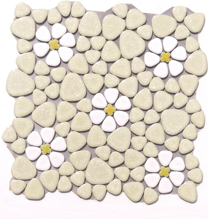【 花柄 】 玉石タイル GA-4 イエロー ［ シート販売 ］