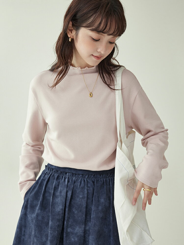 Rakuten - 「北島AMUU」若見えフリルネックTシャツ レディース｜ベビーピンク ゆったり 秋インナー