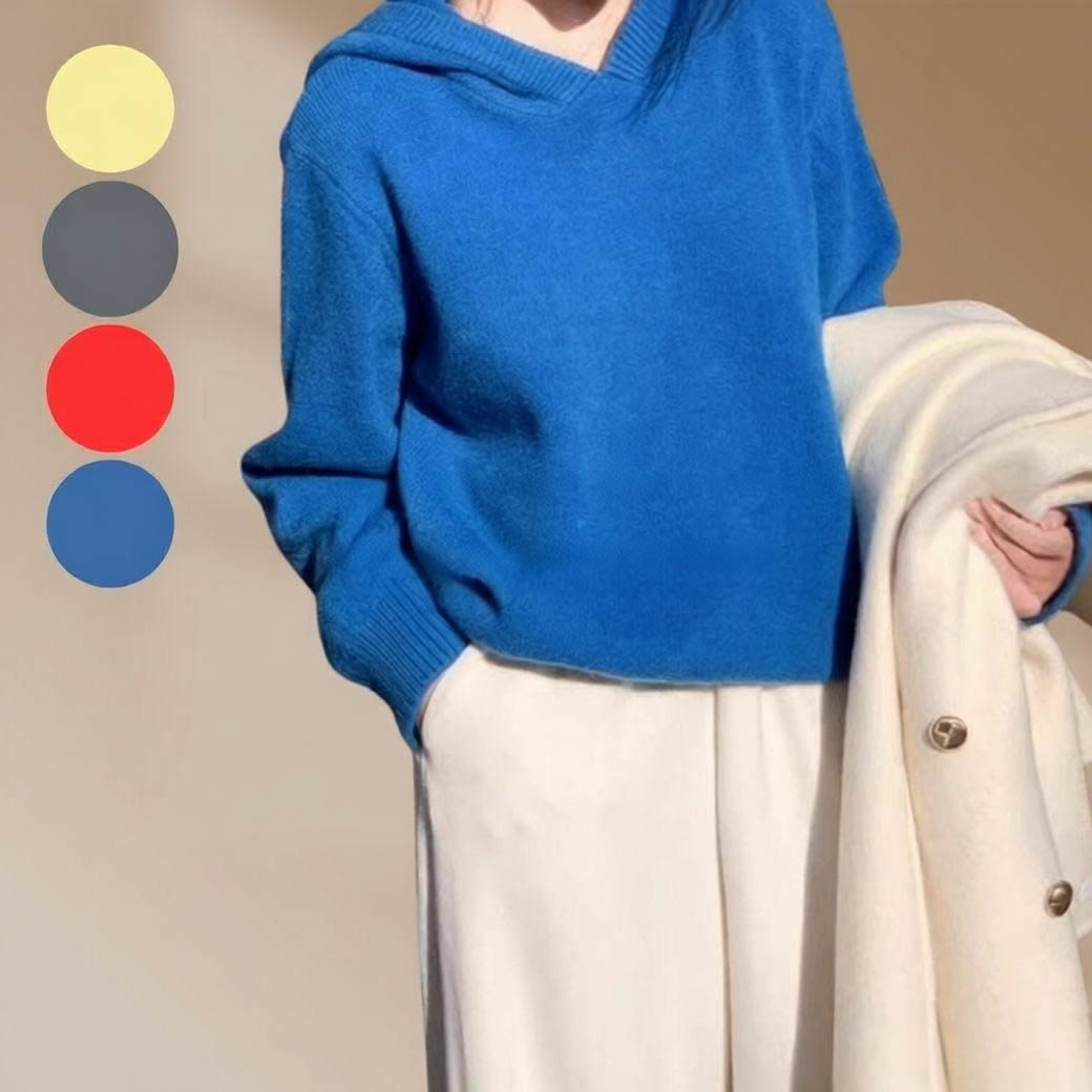 乐天商城 - フード付き ニットトップス 4色展開 レディース ゆったりシルエット パーカー風 セーター 長袖 プルオーバー 大人可愛い シンプルコーデ 秋冬ニット おしゃれ フェミニン カジュアル