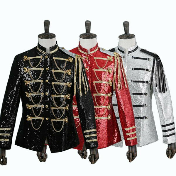 Rakuten - ステージ衣装 スパンコール ジャケット ナポレオンジャケット メンズ レディース 司会 ダンス衣装 舞台衣装 演出服 フリンジ 貴族 伯爵 王子様 王族風 演奏会 合唱 忘年会 アイドル風