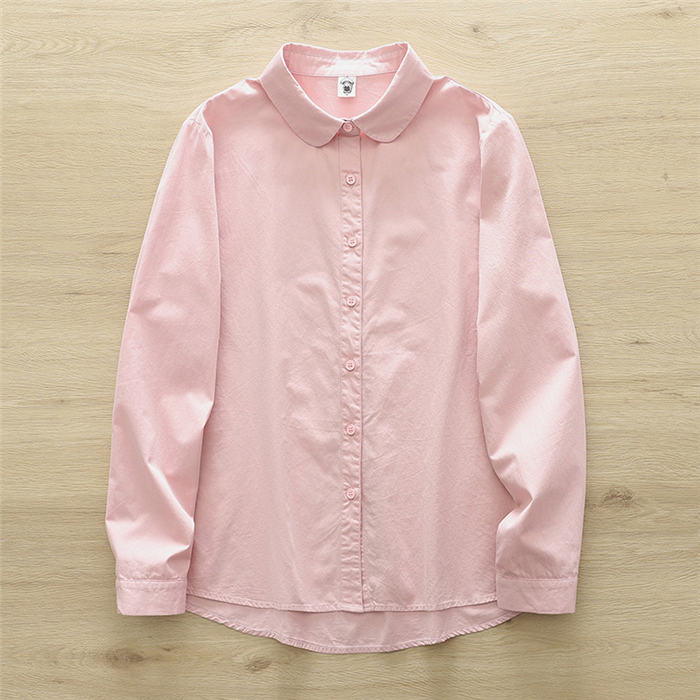TAMAMIYA 楽天市場店のシャツ 綿100％ 秋 春 シャツブラウス レディース 丸襟 ブラウス 長袖 長袖シャツ トップス コットン シンプル カジュアル ナチュラル 無地 大きい スーツインナー フォーマル 通勤｜アングル3