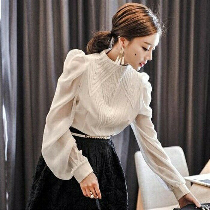 Rakuten - ブラウス レディース 春秋 おしゃれ 長袖 シフォンブラウス パフスリープ フォーマル シャツ 白ブラウス トップス 韓国風 通勤 OL 入学式 卒業式 50代 40代 30代
