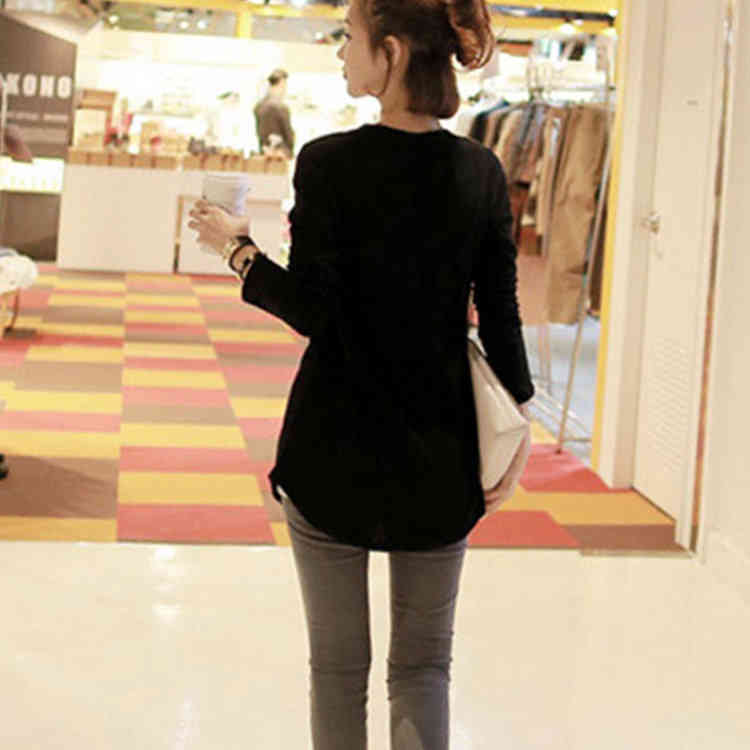 全4色×7サイズ tシャツ レディース ロングtシャツ 長袖 無地tシャツ Vネック カットソー トップス 大きサイズ シンプル おしゃれ 秋服 春服 2