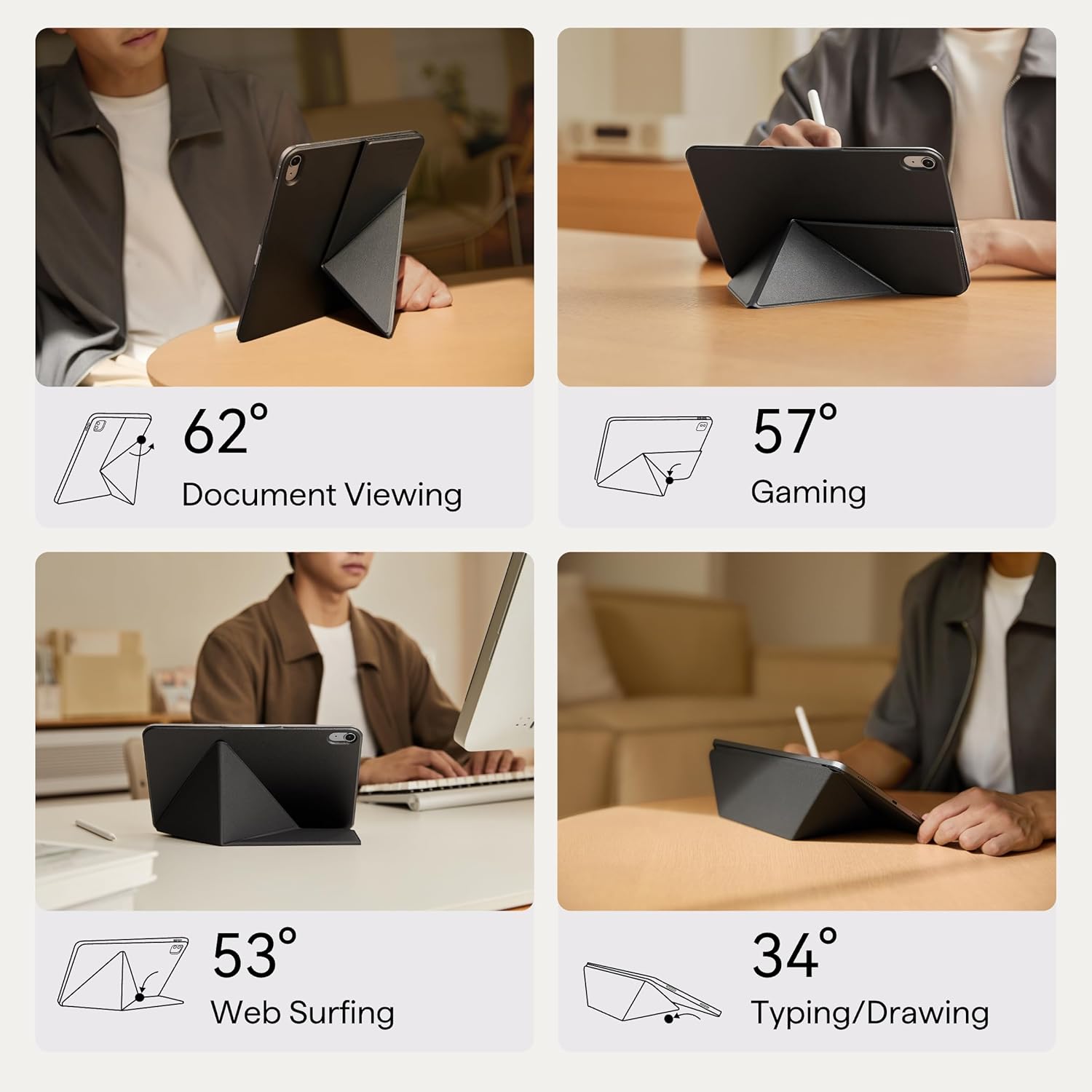 【SALE半額★80％OFF】PITAKA iPad Pro 11インチ ケース（M5/M4、2025/2024）iPad Pro 11インチ カバー 横置＆縦置 タブレットスタンド 磁気吸着 超スリム 軽量 極薄 衝撃保護 折りたたみ 角度調整可能 三角形の構造 安定感 iPad スタンド Folio 2/ブラック - Image 2