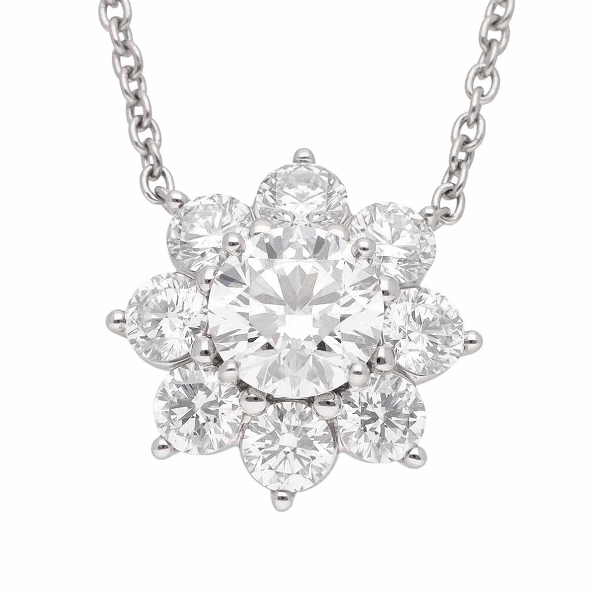 HARRY WINSTON ハリーウィンストン サンフラワー ペンダント ネックレス ミディアム ダイヤモンド(1.03ct E-VS1-3Ex) サイドダイヤモンド(約1.21ct) PT950 プラチナ GIA鑑定書 HW【送料無料】【代引き手数料無料】【中古】24120301