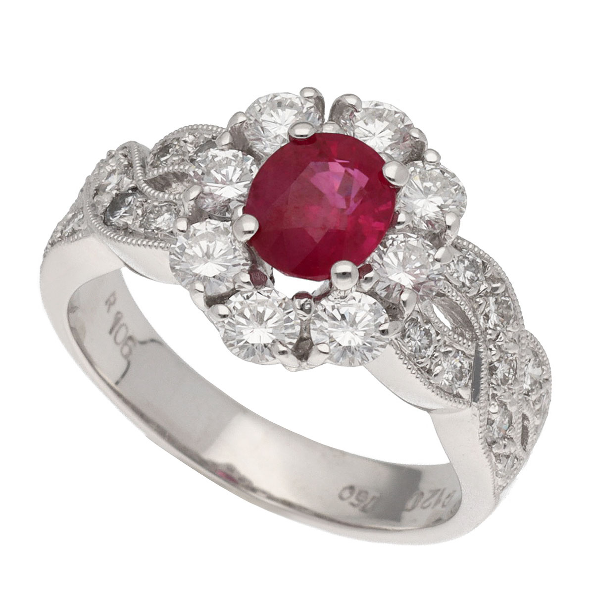 Rakuten - Ponte Vecchio ポンテヴェキオ ルビー(1.06ct)ダイヤモンド(1.20ct)リング 750 K18 WG ホワイトゴールド 日本サイズ約12号 ♯52【送料無料】【代引手数料無料】指輪【中古】25100401