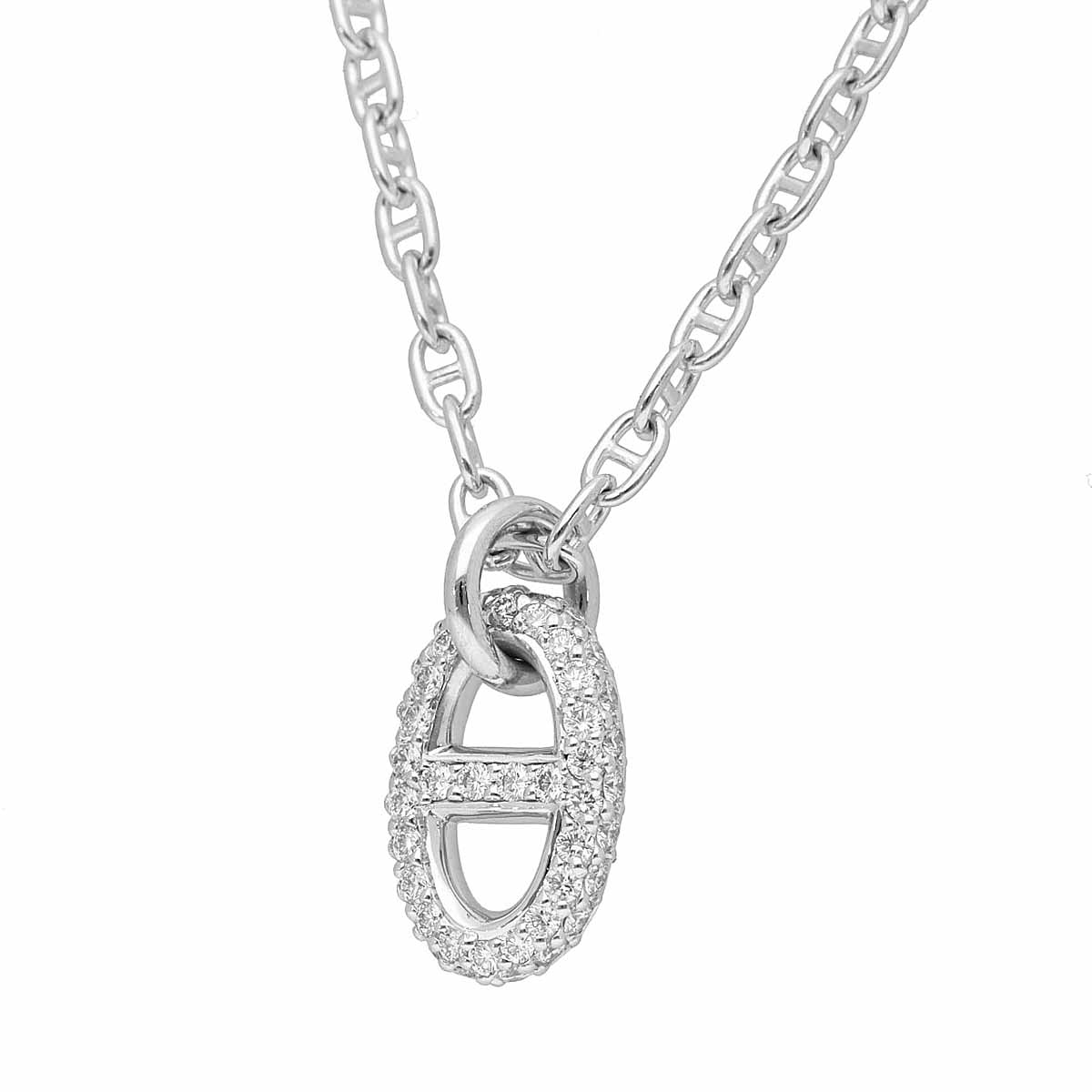Hermes エルメス ダイヤモンド(0.45ct)ペンダント ファランドール ネックレス PM 40cm H221304B 00ST 750 K18 WG ホワイトゴールド フランス製【送料無料】【代引手数料無料】トグルクラスプ【中古】TMR2509260002