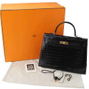 Hermes エルメス Kelly ケリー35 クロコダイル ニロティカス ○M ブラック ゴールド金具 ストラップなし【送料無料】【代引き無料】黒 ハンドバッ...