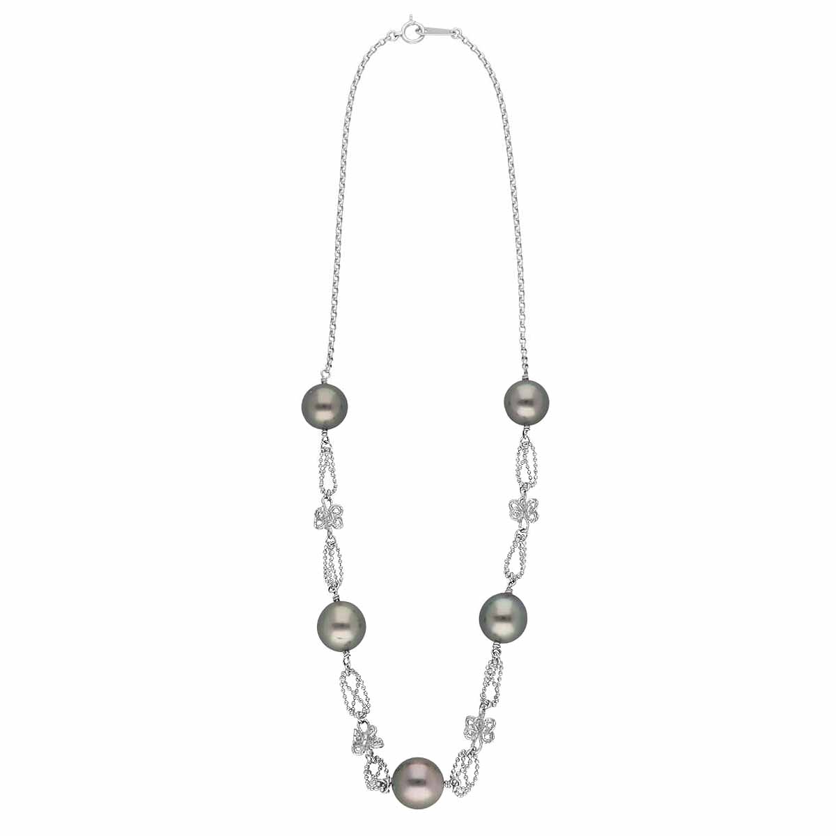 クロチョウ ブラックパール(10.0mm-10.3mm)ネックレス 750 K18 WG ホワイトゴールド【送料無料】【代引手数料無料】黒真珠【中古】24370904