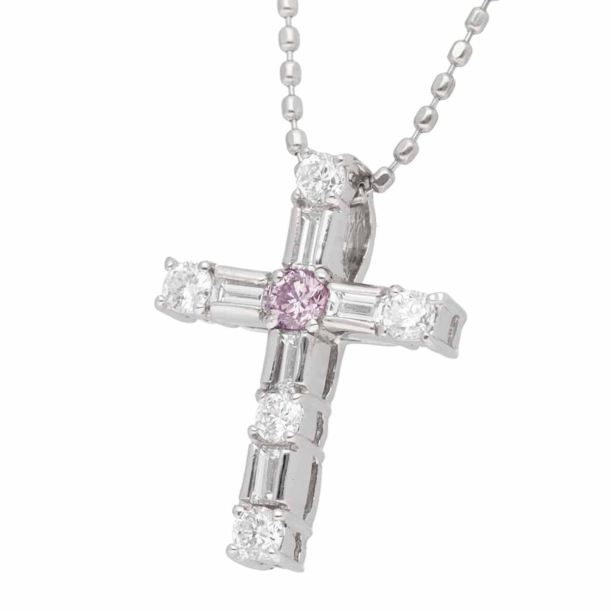 乐天商城 - ファンシーライトピンクダイヤモンド(0.044ct FLP-SI2) ダイヤモンド(0.27ct)クロス ペンダント ネックレス Pt850/900 プラチナ 鑑定書【送料無料】十字架【代引き手数料無料】【中古】22781005