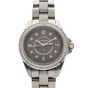 CHANEL シャネル J12 ダイヤモンド クロマティック 33mm 時計 ベゼル・ブレスダイヤ H3105 グレー文字盤 17cm クオーツ チタン セラミ...